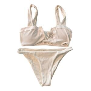 L'Space White V-Cut Bikini Set - Top S, Bottoms XS